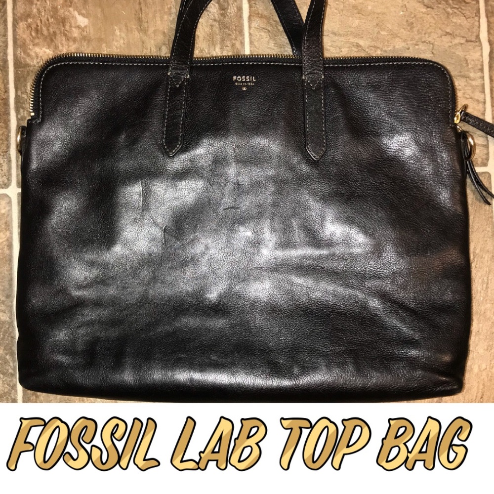 Fossil Black Leather Lab Top Bag